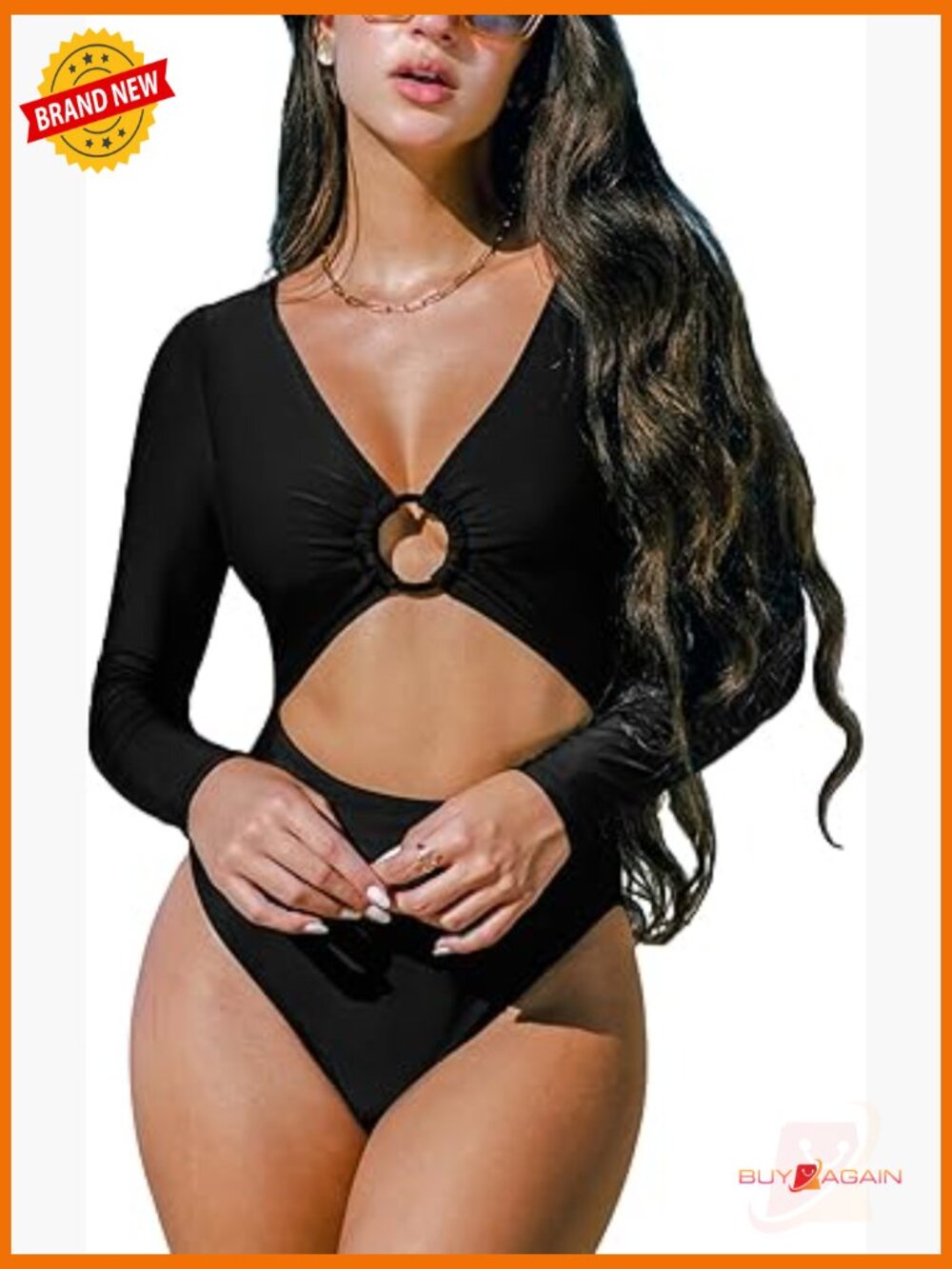 Rash Guard Long Sleeve One Piece Swimsuit UPF 50+ Cutout O-Ring